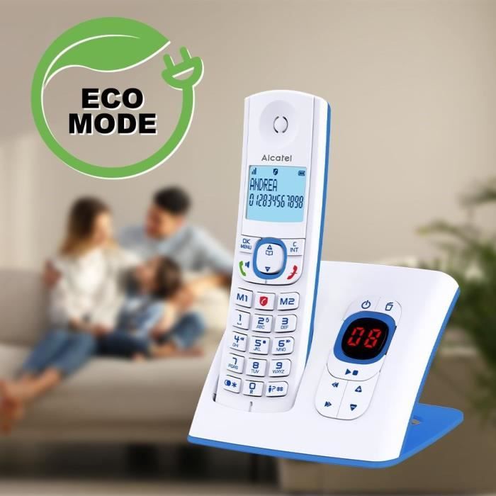 ALCATEL F530 Voice Cordless Phone - Answering Machine, Call Blocking, Hands-Free, White/Blue