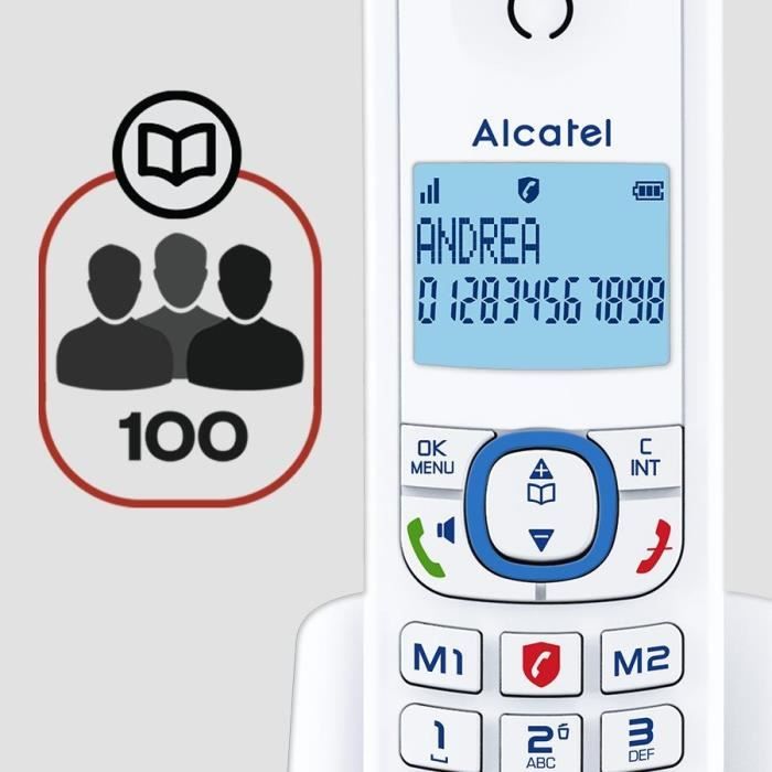 ALCATEL F530 Voice Cordless Phone - Answering Machine, Call Blocking, Hands-Free, White/Blue