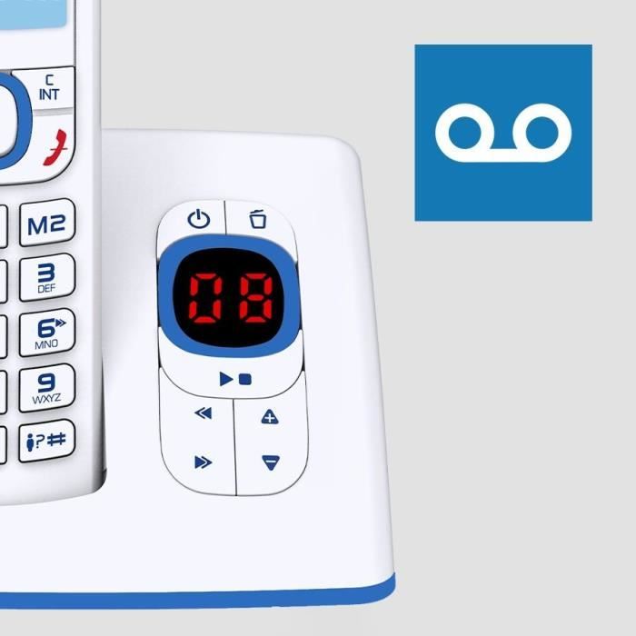 ALCATEL F530 Voice Cordless Phone - Answering Machine, Call Blocking, Hands-Free, White/Blue