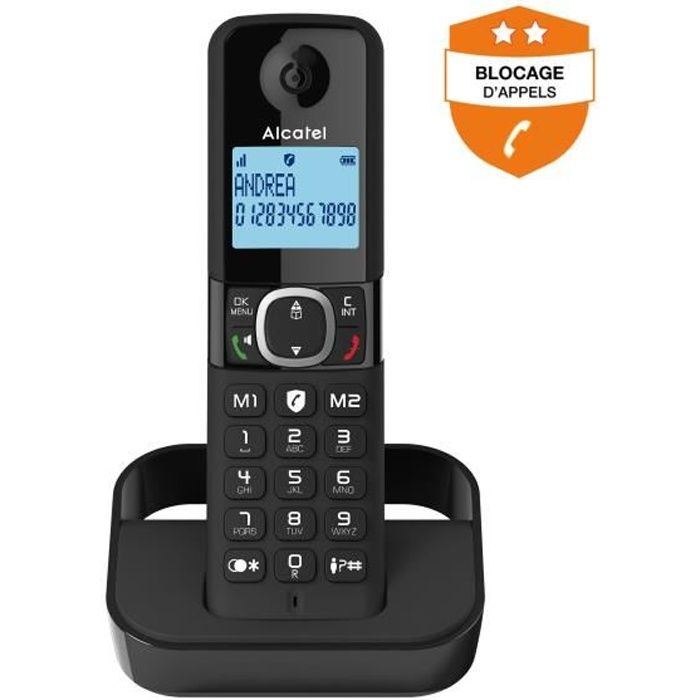 ALCATEL Cordless Landline Phone F860 Single Black - No Answering Machine