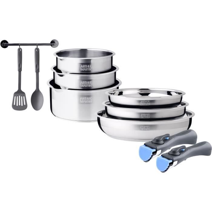 Arthur Martin Cookware Set - 10 Pieces - Stainless Steel - Induction Compatible - AM2238
