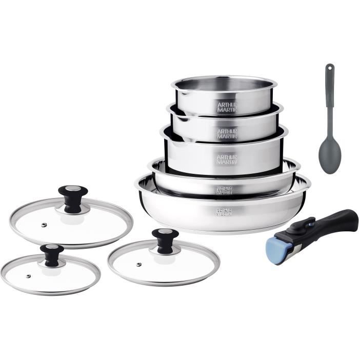 Arthur Martin Cookware Set - 10 Pieces - Stainless Steel - Induction Compatible - AM4485