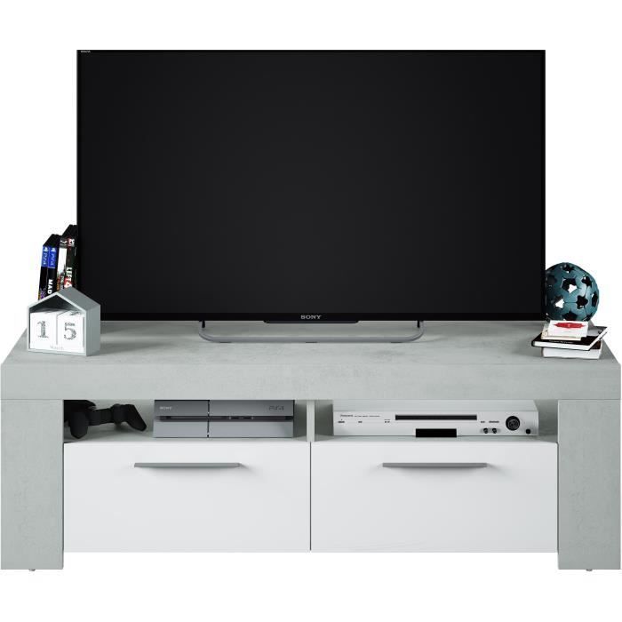 AMBIT TV Stand - Concrete Effect/ Artik White - 2 Doors, 2 Shelves - 120 x 42 x 40 cm