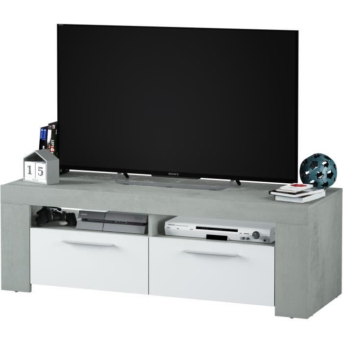 AMBIT TV Stand - Concrete Effect/ Artik White - 2 Doors, 2 Shelves - 120 x 42 x 40 cm