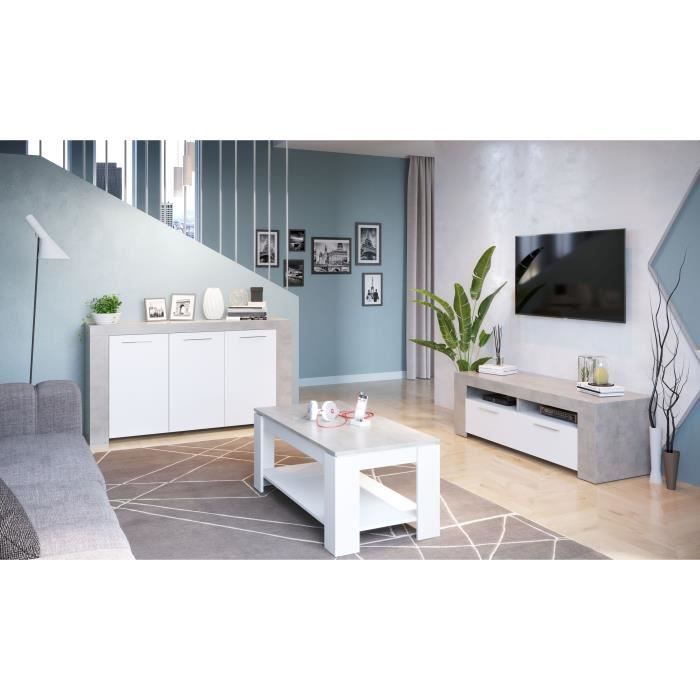 AMBIT TV Stand - Concrete Effect/ Artik White - 2 Doors, 2 Shelves - 120 x 42 x 40 cm