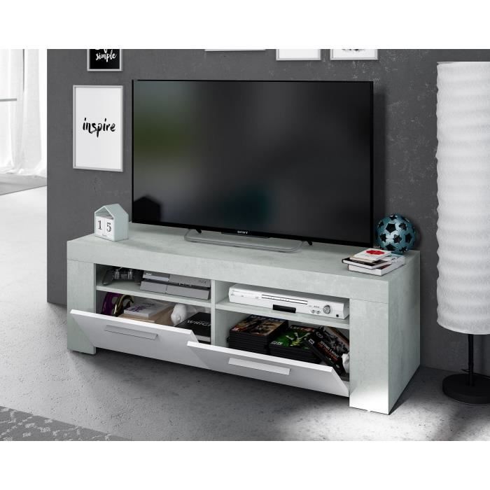 AMBIT TV Stand - Concrete Effect/ Artik White - 2 Doors, 2 Shelves - 120 x 42 x 40 cm