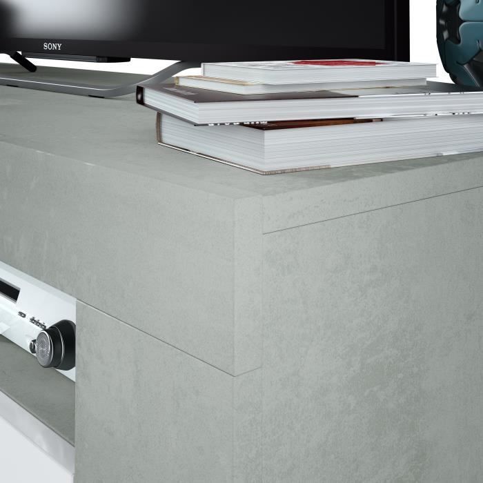 AMBIT TV Stand - Concrete Effect/ Artik White - 2 Doors, 2 Shelves - 120 x 42 x 40 cm