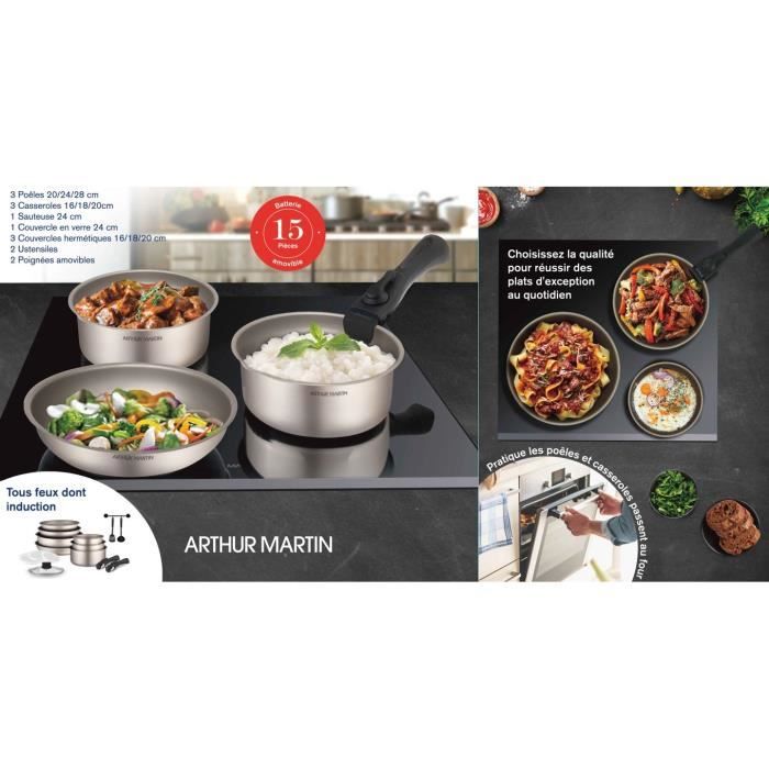 Arthur Martin Cookware Set - AM133CH - Aluminum - 15 Pieces - Removable Handle 15-piece