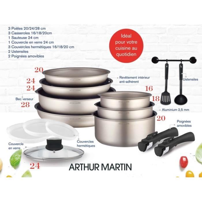 Arthur Martin Cookware Set - AM133CH - Aluminum - 15 Pieces - Removable Handle 15-piece