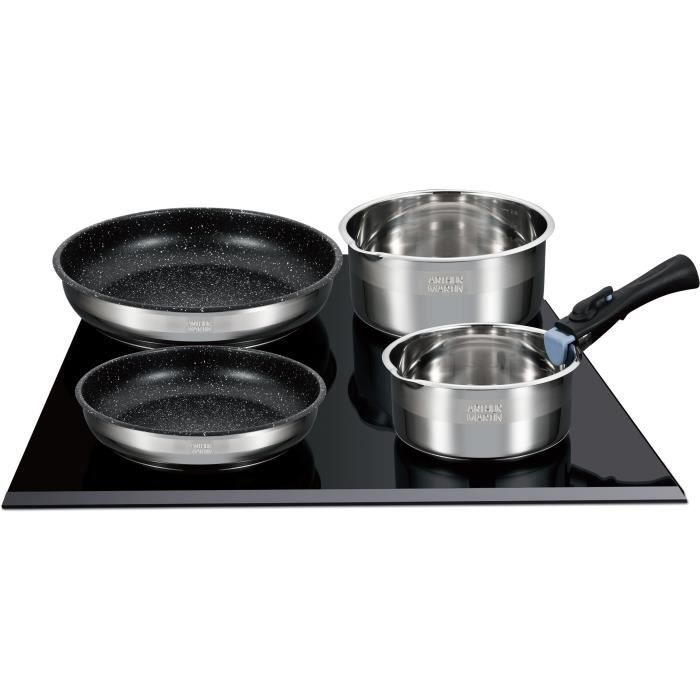 Arthur Martin AM2493 8-Piece Cookware Set - Stainless Steel - Removable Handle - Suitable for All Hobs Including Induction