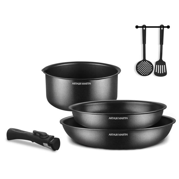 Arthur Martin Cookware Set - 6 Pieces - AM9582 - Aluminum - Non-stick - Removable Handle - Suitable for All Hobs Including Induction