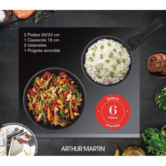 Arthur Martin Cookware Set - 6 Pieces - AM9582 - Aluminum - Non-stick - Removable Handle - Suitable for All Hobs Including Induction