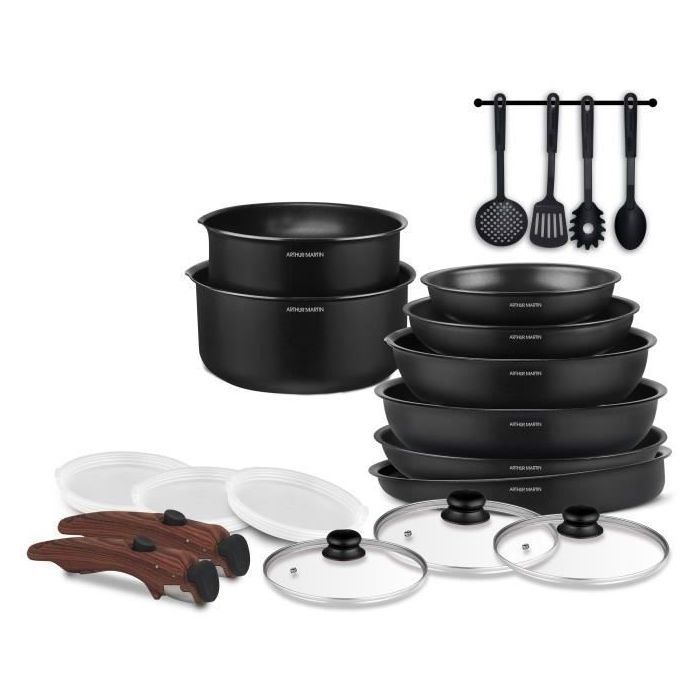 Arthur Martin Cookware Set - 20 Pieces - AM0530 - Aluminum - Non-stick - Removable Handle - Suitable for All Hobs Including Induction