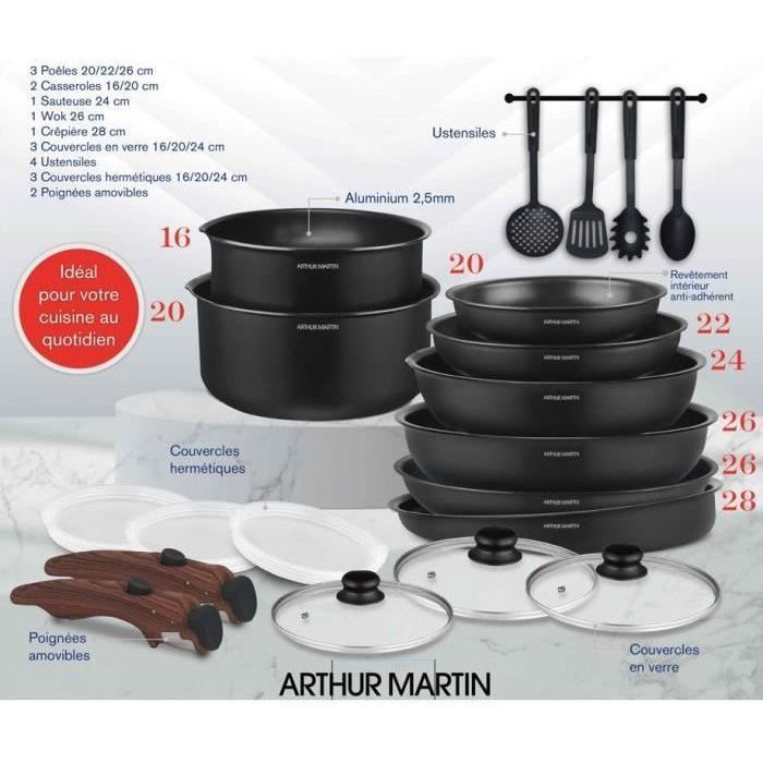 Arthur Martin Cookware Set - 20 Pieces - AM0530 - Aluminum - Non-stick - Removable Handle - Suitable for All Hobs Including Induction