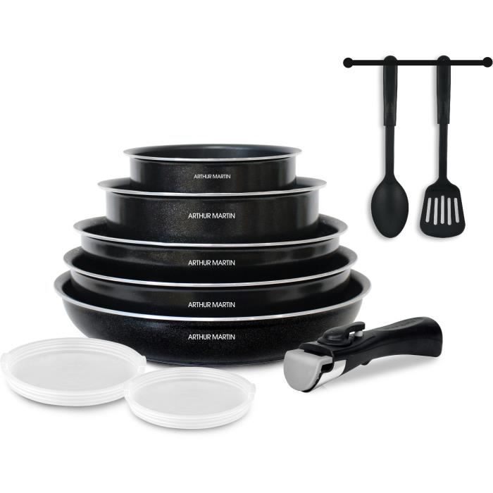 Arthur Martin 10-Piece Cookware Set - Aluminum - Suitable for All Hobs Except Induction - Black