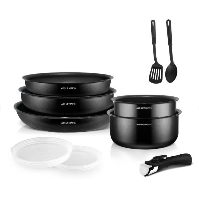 Arthur Martin 10-Piece Cookware Set - Aluminum - Suitable for All Hobs Except Induction - Black