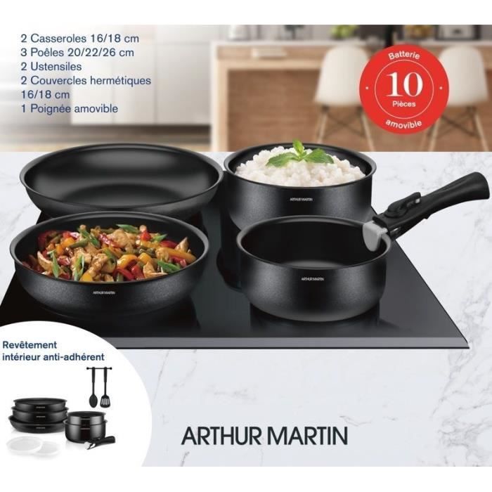 Arthur Martin 10-Piece Cookware Set - Aluminum - Suitable for All Hobs Except Induction - Black