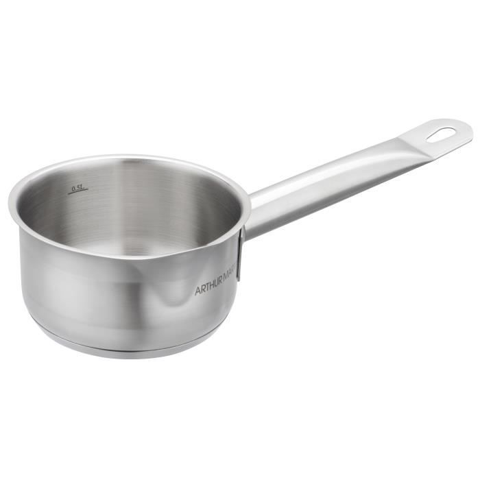 ARTHUR MARTIN 5-Piece Stainless Steel Saucepan Set - Satin Interior with Measuring Markers - Pouring Spout - Suitable for All Hobs Including Induction