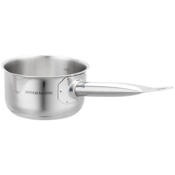 ARTHUR MARTIN 5-Piece Stainless Steel Saucepan Set - Satin Interior with Measuring Markers - Pouring Spout - Suitable for All Hobs Including Induction
