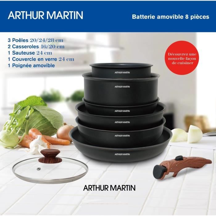 Arthur Martin 8-Piece Cookware Set - Aluminum - Wooden Handles - Suitable for All Hobs Including Induction