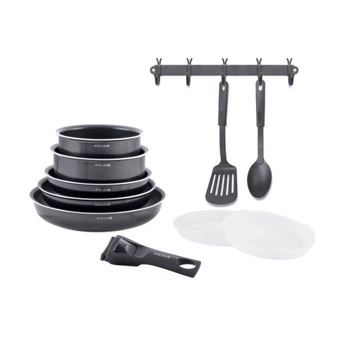ART & CUISINE AC1083 10-piece cookware set - Aluminum - Removable handle - Suitable for all hobs including induction - Black