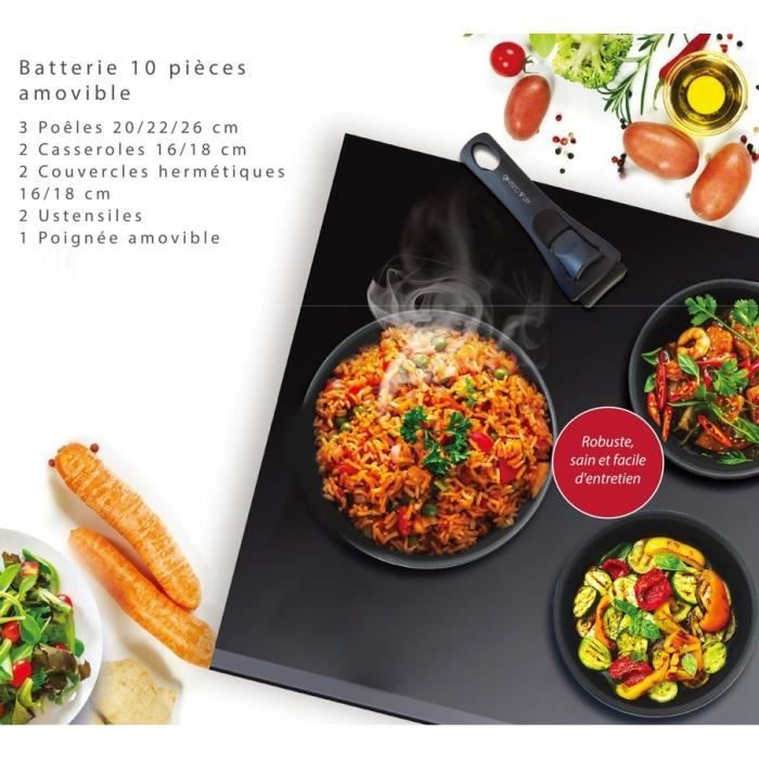 ART & CUISINE AC1083 10-piece cookware set - Aluminum - Removable handle - Suitable for all hobs including induction - Black