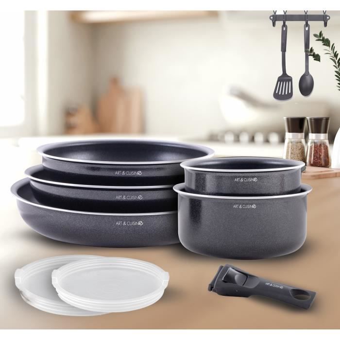 ART & CUISINE AC1083 10-piece cookware set - Aluminum - Removable handle - Suitable for all hobs including induction - Black