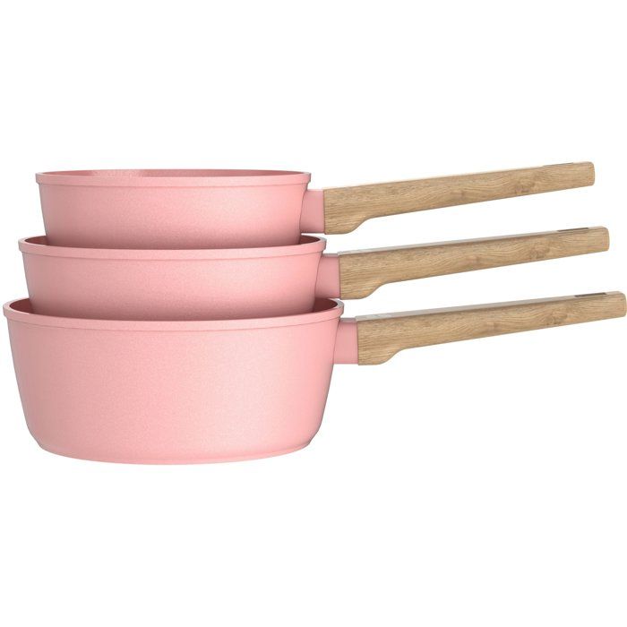 Set de 3 casseroles - Tous feux dont induction - ARTHUR MARTIN - AM0702 - Revetement céramique - Ø 16-18-20 cm - Rose