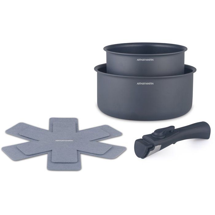 ARTHUR MARTIN Set of 2 Saucepans - Non-stick - Ø 16-20 cm + Removable Handle - Compatible with all hobs including induction - AM2984