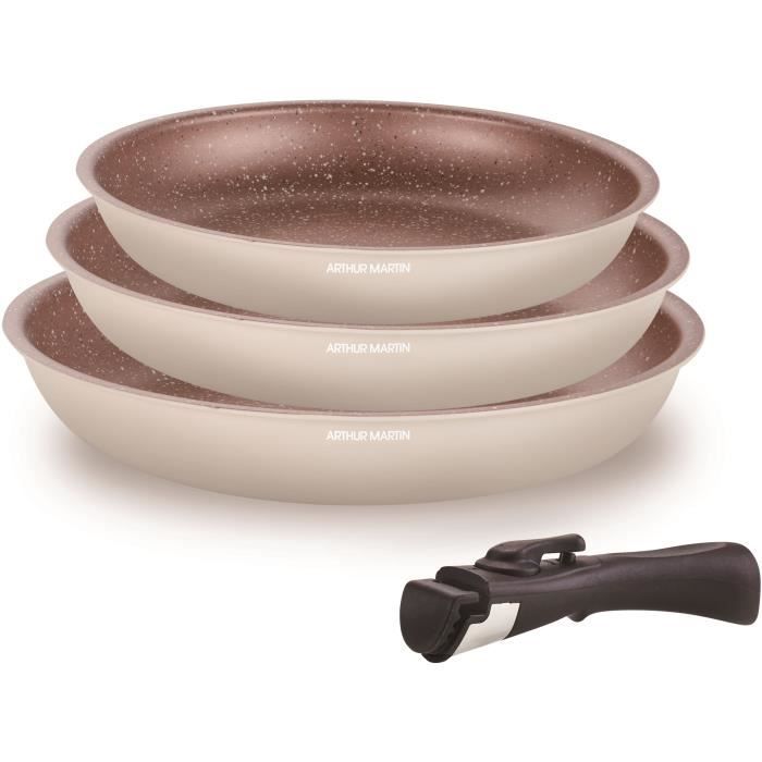 ARTHUR MARTIN Frying Pan Set - 3 Pieces - 20-24-28 cm - Removable Handle - Suitable for All Hobs Including Induction - AM4754