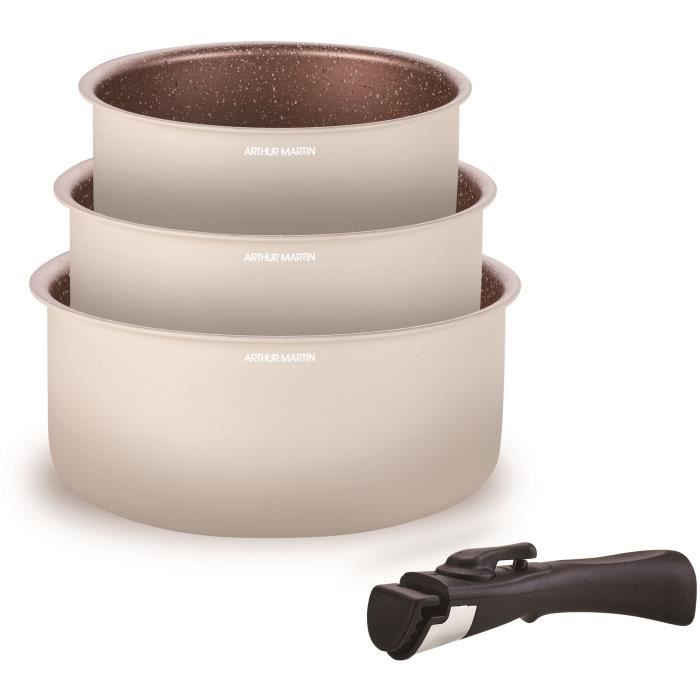 ARTHUR MARTIN Set of 3 Saucepans - 16-18-20 cm + Removable Handle - Compatible with all hobs including induction - AM2655