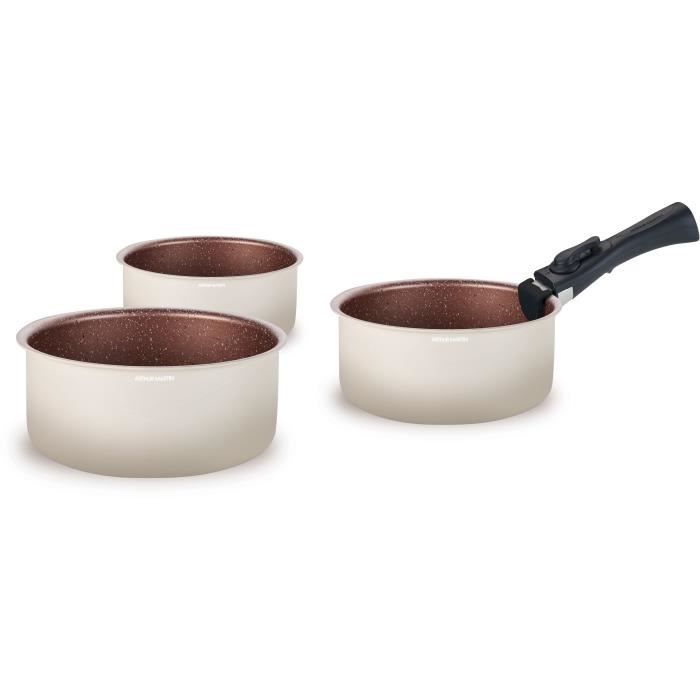 ARTHUR MARTIN Set of 3 Saucepans - 16-18-20 cm + Removable Handle - Compatible with all hobs including induction - AM2655