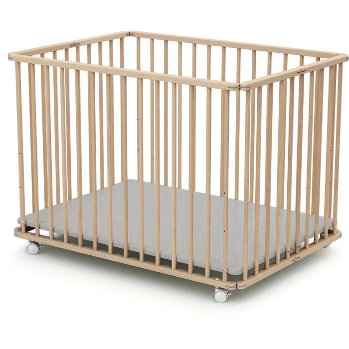 WEBABY - Rectangular Folding Playpen - 70 x 100 cm - Up to 24 Months - Raw Beech