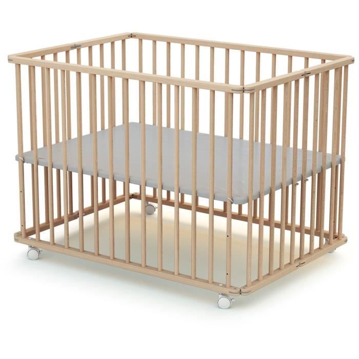 WEBABY - Rectangular Folding Playpen - 70 x 100 cm - Up to 24 Months - Raw Beech