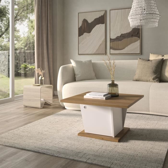 ATOS Bar Coffee Table - Square - Helvezia Oak/ White - 69 x 69 x 38 cm