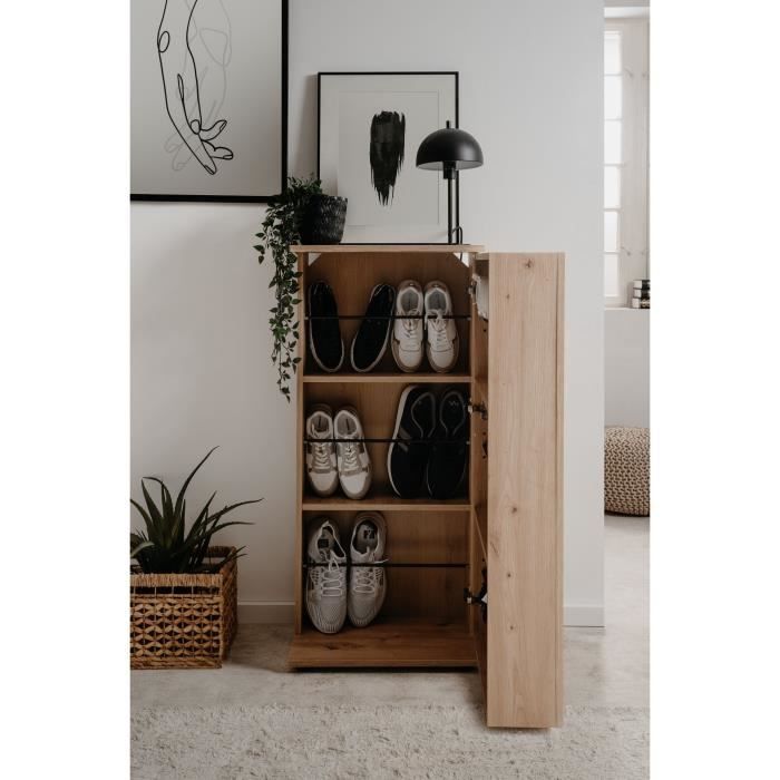 Meuble a chaussures SATOS - Décor Chene Artisan - L50xP34xH110 - Capacité 12 Paires