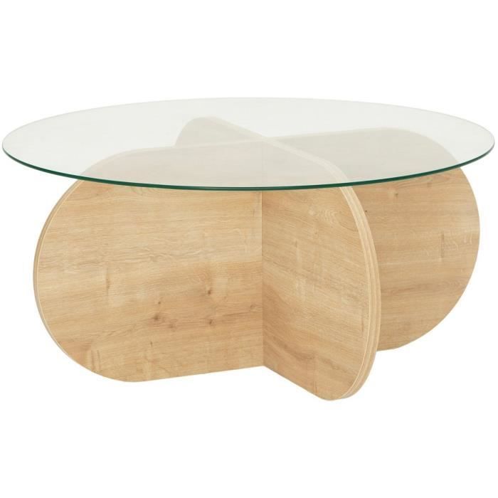 BUBBLE Glass Coffee Table - Round - Sapphire Oak - 75 x 75 x 35 cm