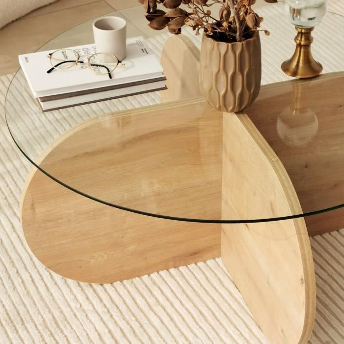 BUBBLE Glass Coffee Table - Round - Sapphire Oak - 75 x 75 x 35 cm