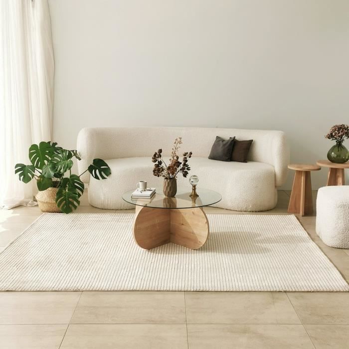BUBBLE Glass Coffee Table - Round - Sapphire Oak - 75 x 75 x 35 cm