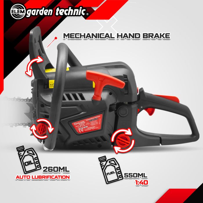 ELEM GARDEN Petrol Chainsaw - 58CC - 51.5 cm Oregon Bar - TRT5845OR