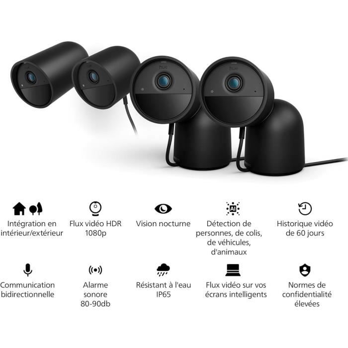 Philips Hue Wired Camera with Stand - HD 1080P - Indoor/Outdoor - Black