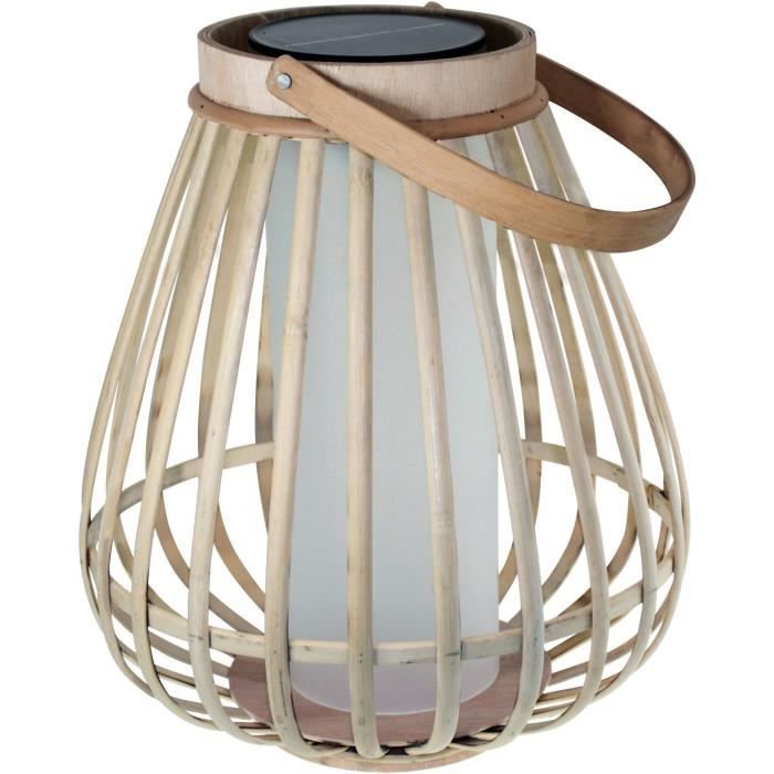 Solar Lamp - Marta - Beige - Natural Bamboo - Flame Effect