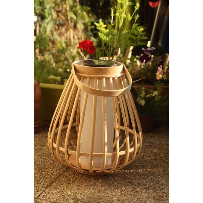 Solar Lamp - Marta - Beige - Natural Bamboo - Flame Effect