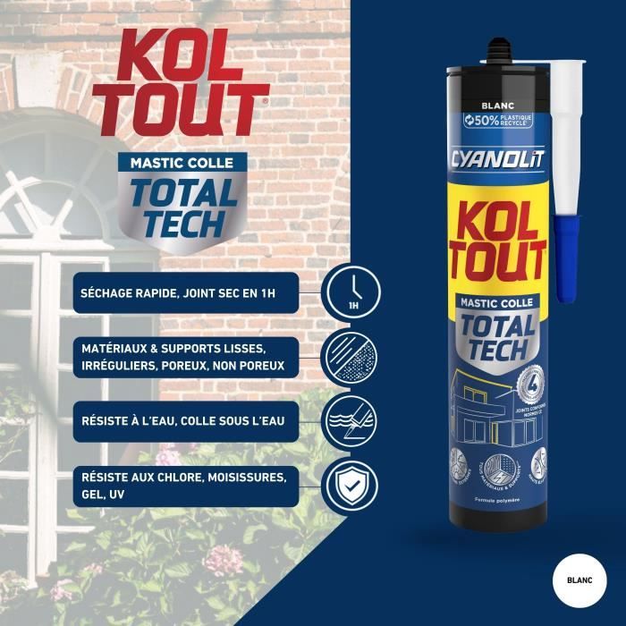 CYANOLIT Total tech White Adhesive - 290 ml Cartridge - Multi-material - Waterproof and Flexible