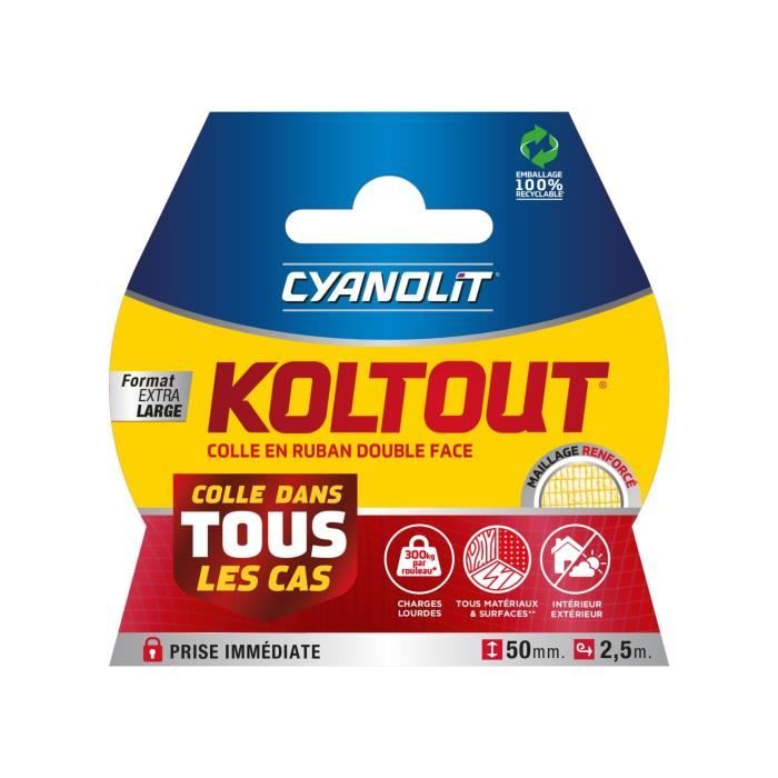 CYANOLIT Double-sided Adhesive Tape - Koltout XXL - 2.5 x 49 mm - High Adhesion - Discreet and Strong