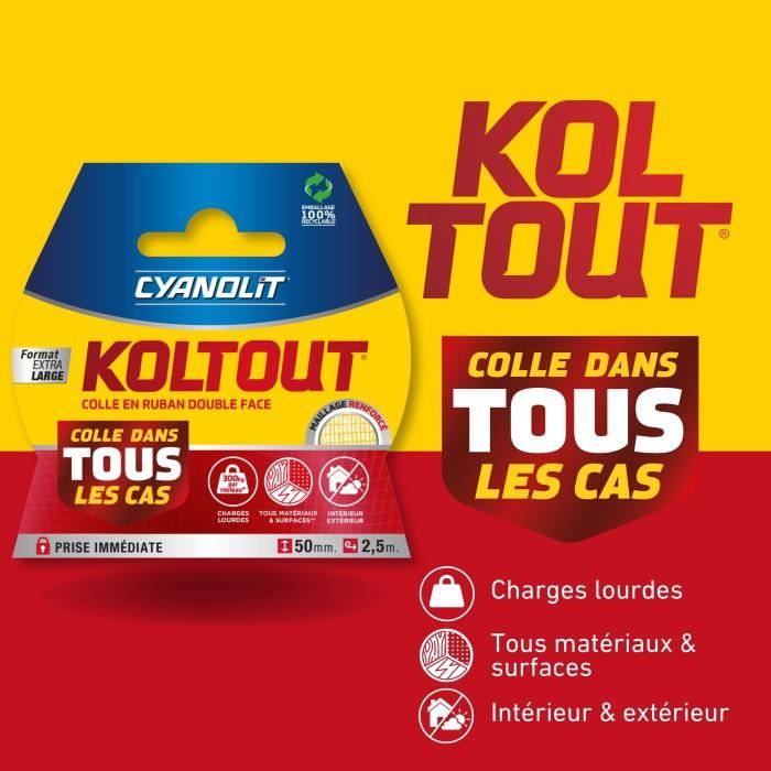 CYANOLIT Double-sided Adhesive Tape - Koltout XXL - 2.5 x 49 mm - High Adhesion - Discreet and Strong
