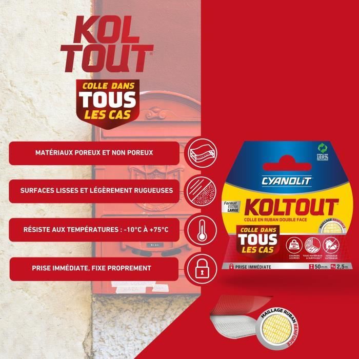 CYANOLIT Double-sided Adhesive Tape - Koltout XXL - 2.5 x 49 mm - High Adhesion - Discreet and Strong