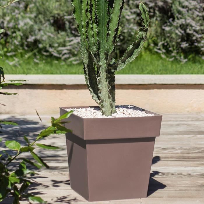 Square Flower Pot 40 cm - EDA - Tuscany - 38 L - 39 x 39 x H.39 cm - Taupe