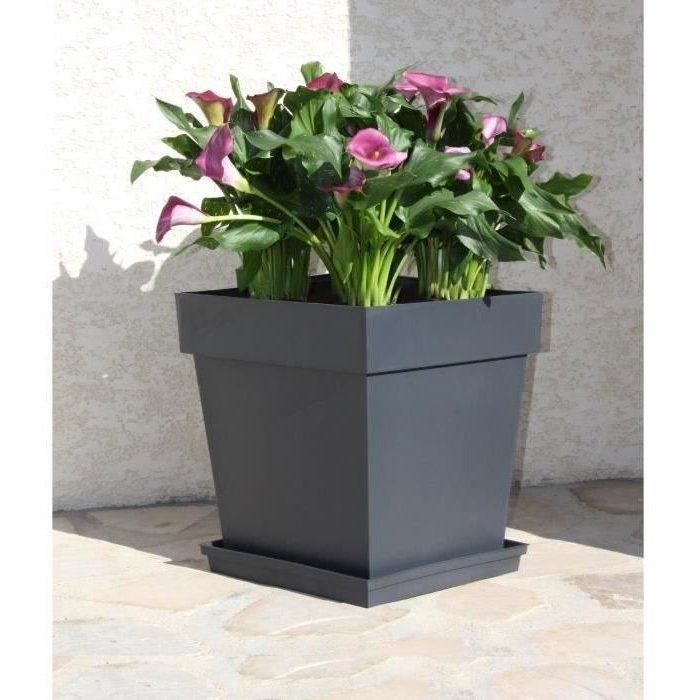 Square Flower Pot 40 cm - EDA - Tuscany - 38 L - 39 x 39 x H.39 cm - Anthracite Grey