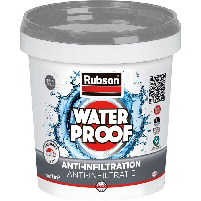 Revetement d'étanchéité - RUBSON - Anti-infiltrations Waterproof - Gris - Seau 1kg - Résiste aux UV